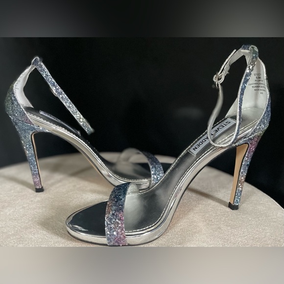 Steve Madden Stecy Open Toe Ankle Strap Glitter Heels - Picture 10 of 10